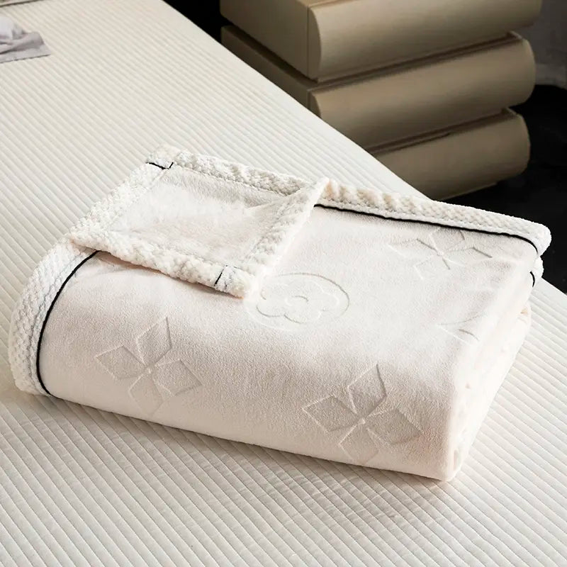 ☁️ Embroidered Milk Fleece Throw Blanket, Soft Single‑Layer Sofa & Bed Blanket, Cozy Home Gift