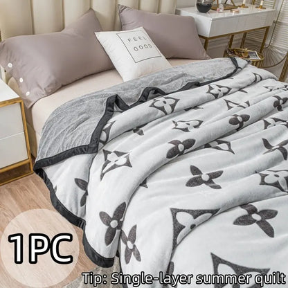 ☁️ Embroidered Milk Fleece Throw Blanket, Soft Single‑Layer Sofa & Bed Blanket, Cozy Home Gift