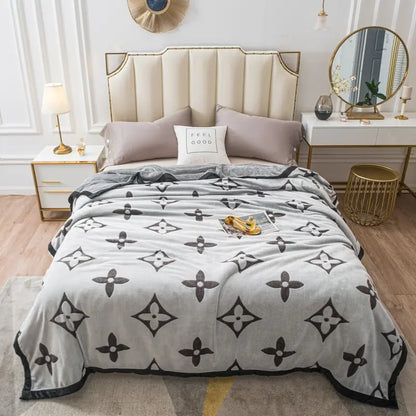 ☁️ Embroidered Milk Fleece Throw Blanket, Soft Single‑Layer Sofa & Bed Blanket, Cozy Home Gift